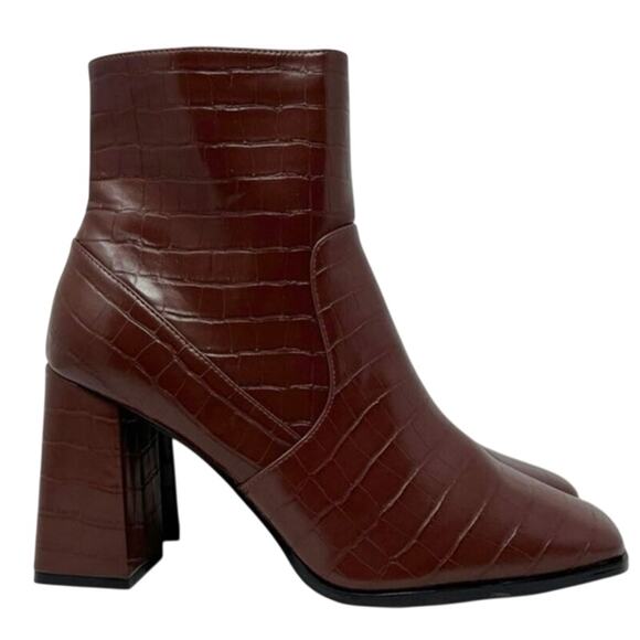 LISA VICKY Craze Brown Faux Crocodile Heeled Boots Size 11 New in Box MSRP $129 - Picture 3 of 9